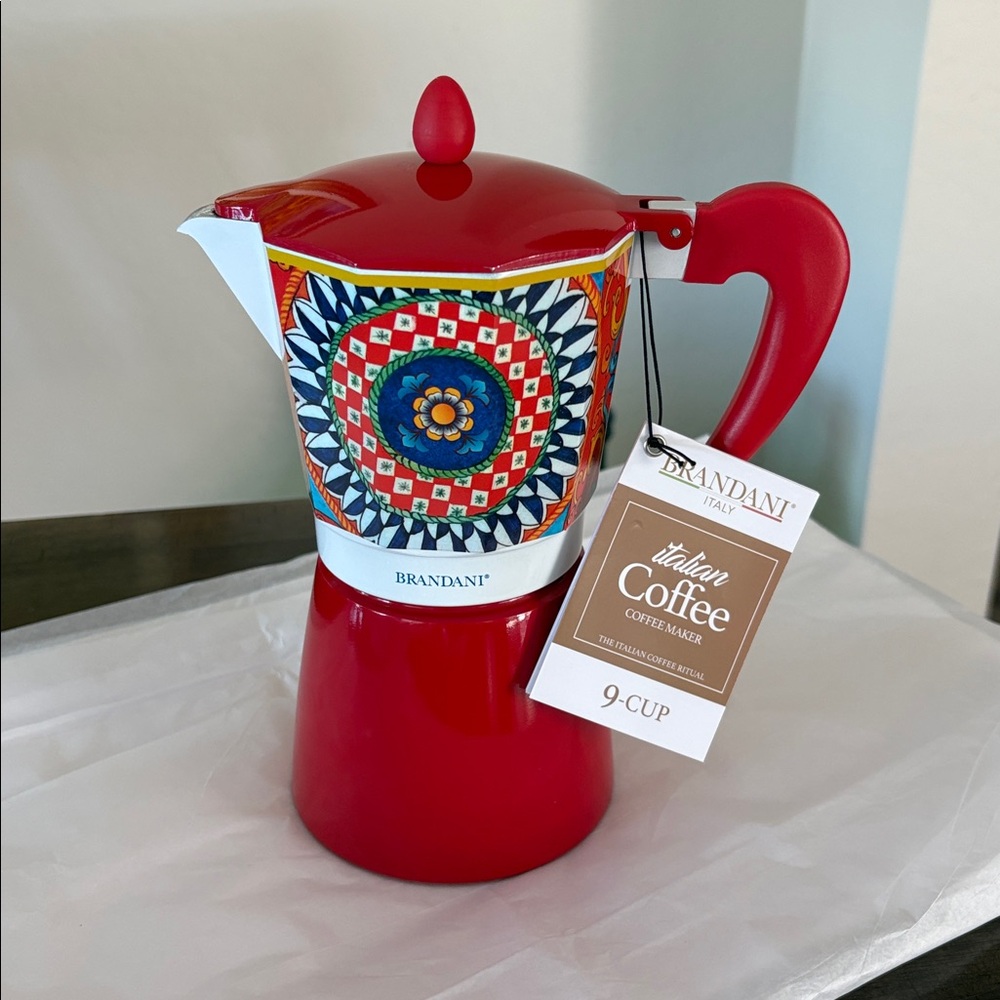 Brandani Italian Style Espresso/Moka Pot 9 Cup SicilianRed Carriage Design